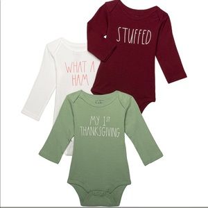 NWT Rae Dunn Baby Onesie Lot of 3 “my first thanksgiving”